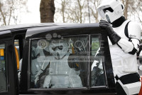 Stormtroopers arrive by taxi